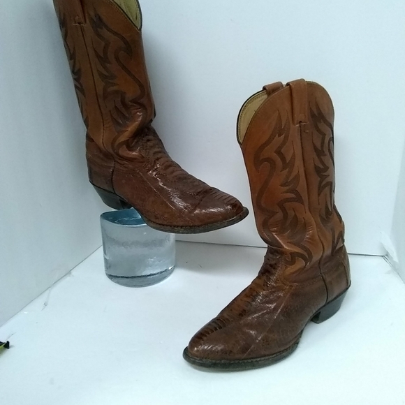 Vtge LARRY Mahan Exotic Cowboy Boots Western Brown Ostrich Leather Sz 9D Nocona - Picture 8 of 9